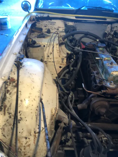 Grubby engine bay before cleaning