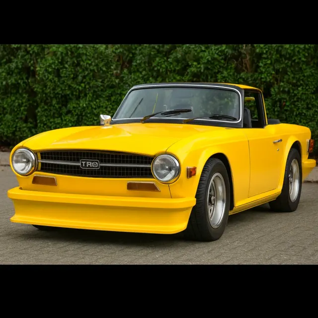 Yellow Triumph TR6 with custom front air dam