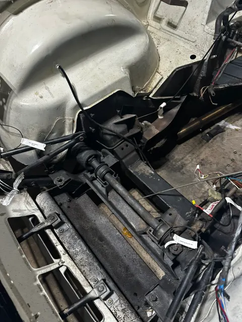 Steering column and pedal box in stripped bulkhead